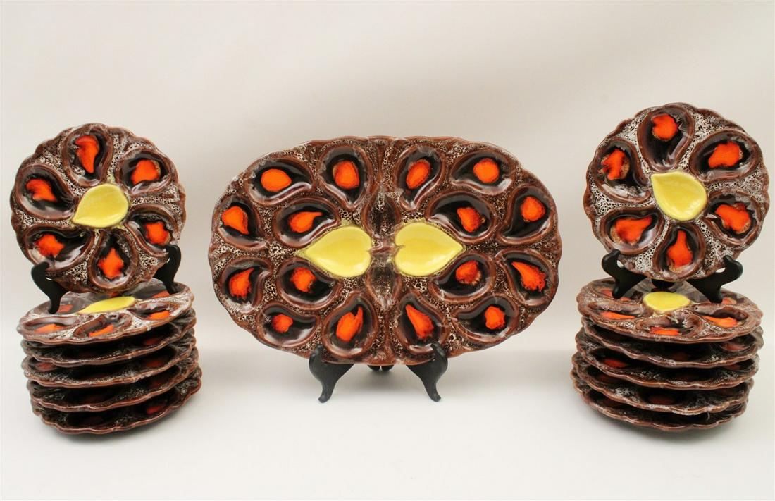 13 PC. FRENCH FAIENCE OYSTER SET; 12 PLATE,  1 MASTER (1 of 3)