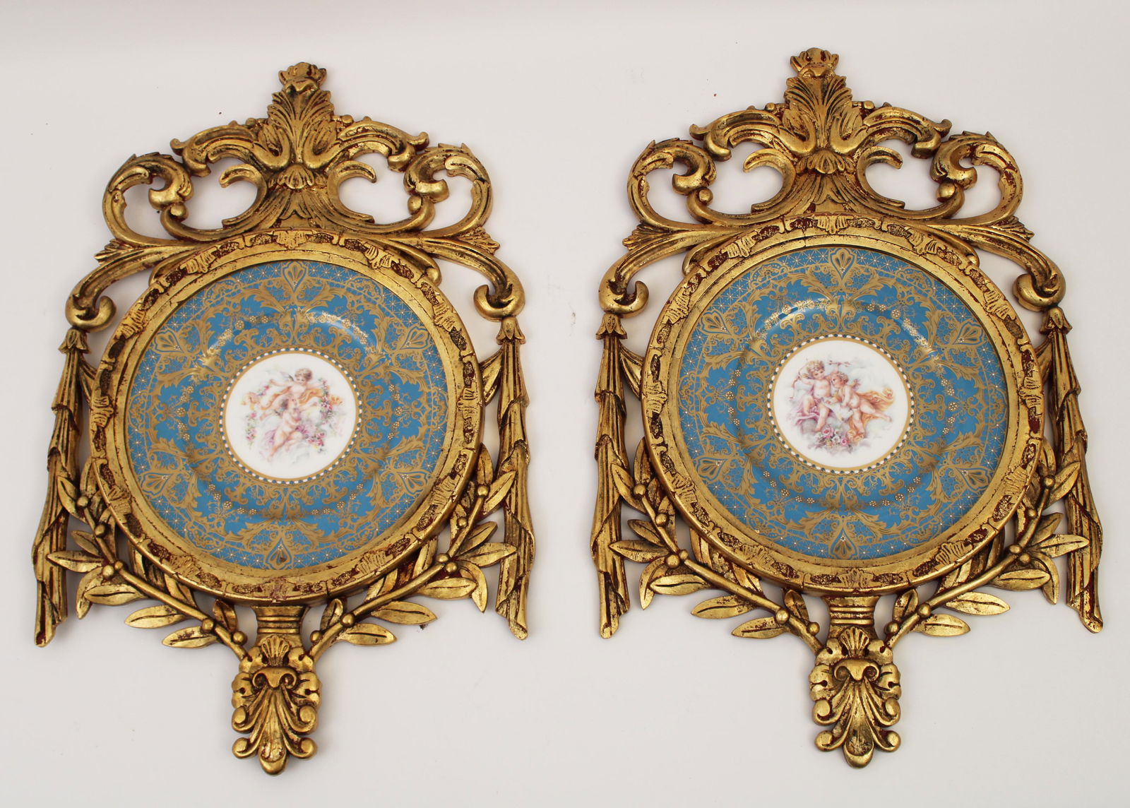 PR OF SEVRES TYPE PORCELAIN PLATES IN GOLD GILT FRAMES (1 of 3)
