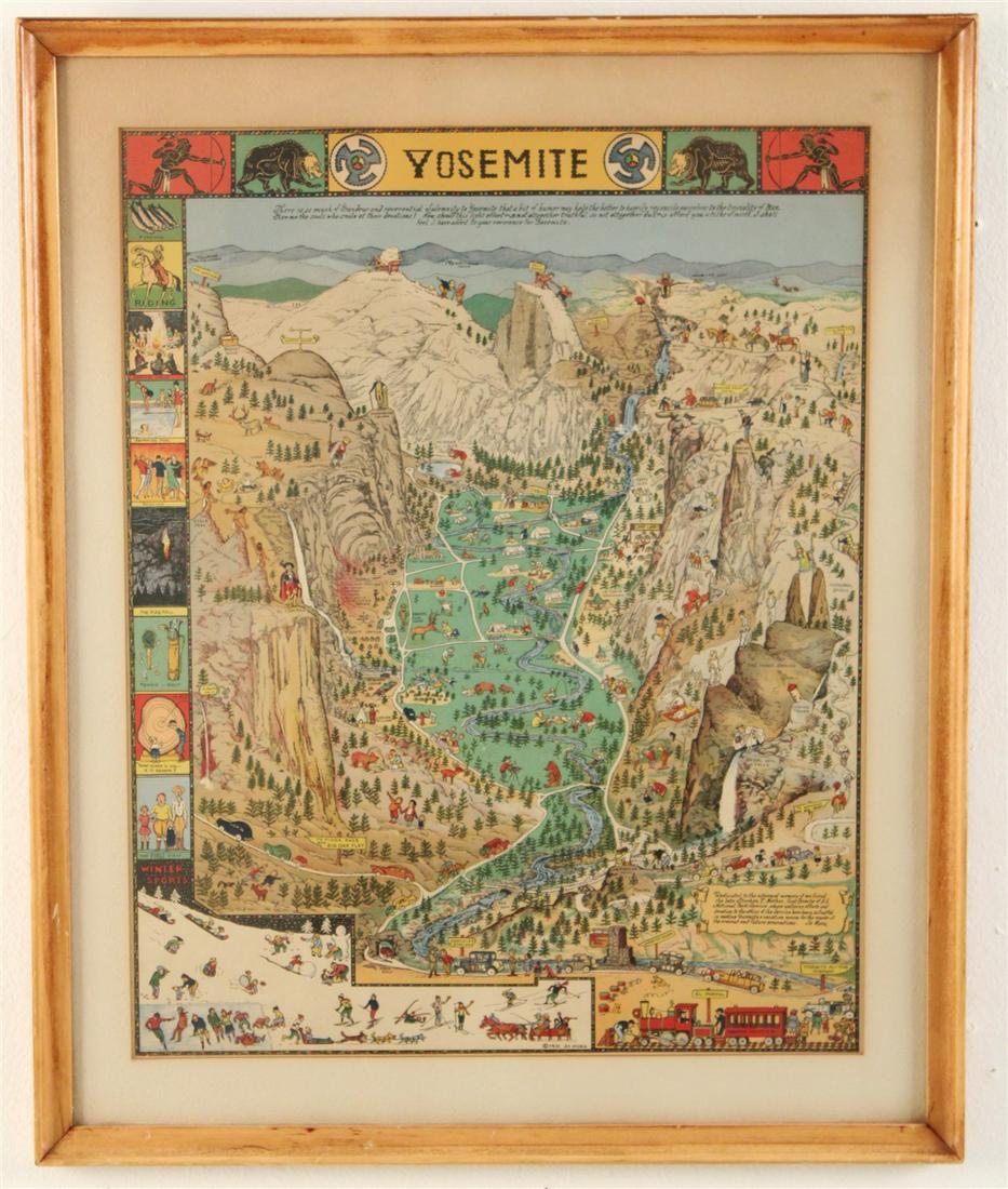 COLORED LITHOGRAPH OF YOSEMITE BY JO MORA, 1931 (1 of 5)