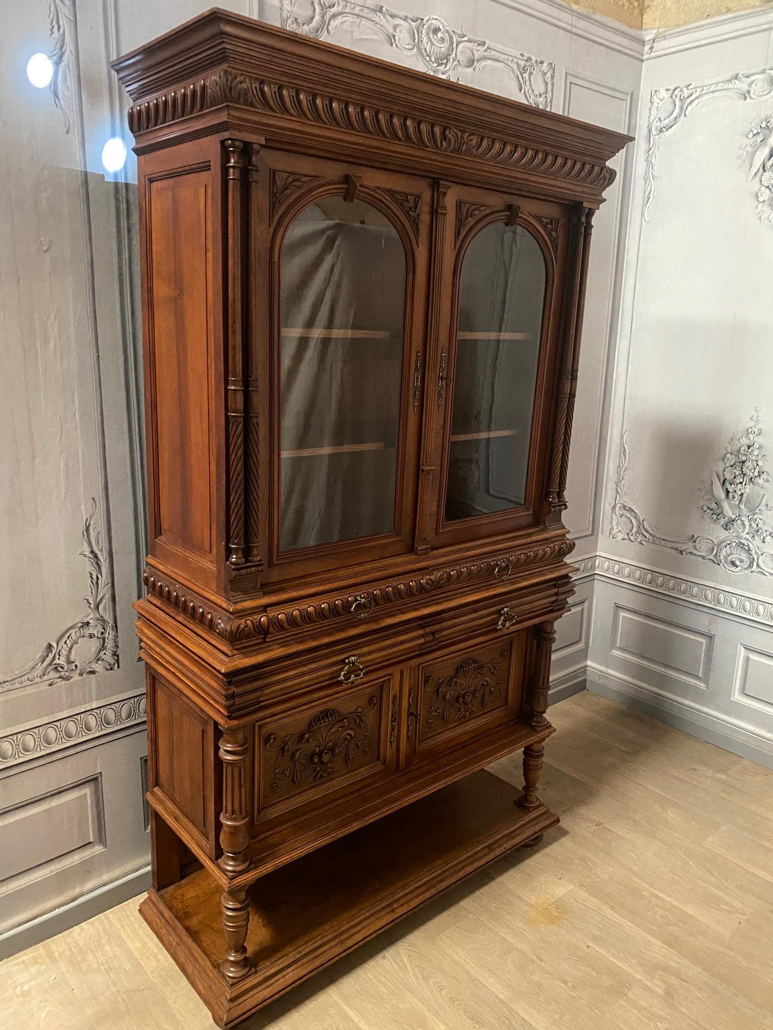 HENRI II CARVED WALNUT BIBLIOTHEQUE ON STAND (1 of 5)
