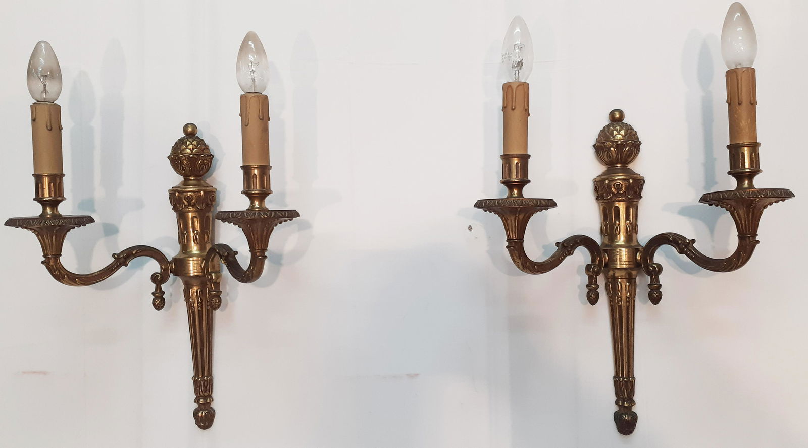PAIR OF LOUIS XVI STYLE 2 LIGHT BRONZE SCONCES (1 of 2)