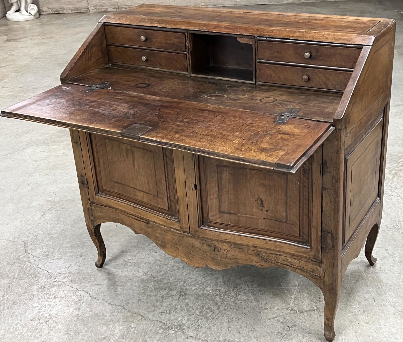 Provincial Louis XV style walnut bureau (1 of 5)