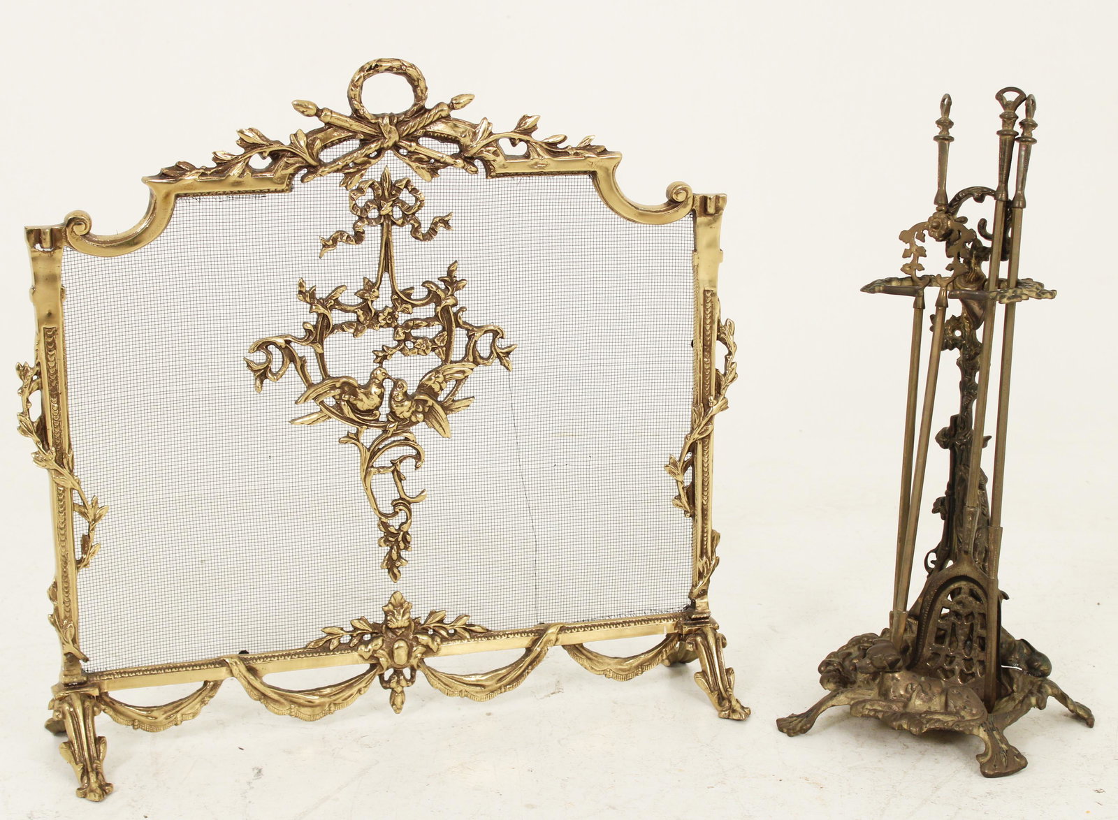 French gilt firescreen and fire tools (1 of 3)