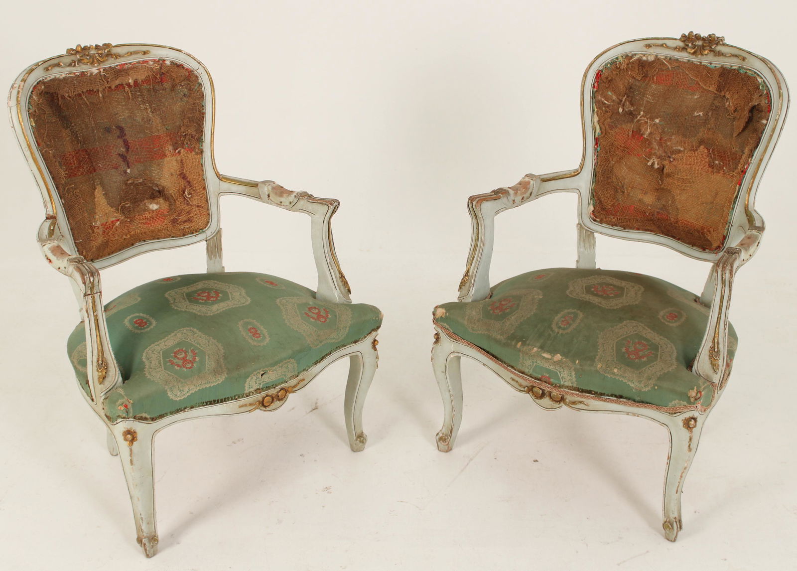 Pr of Italian polychrome and gold gilt arm chairs (1 of 2)