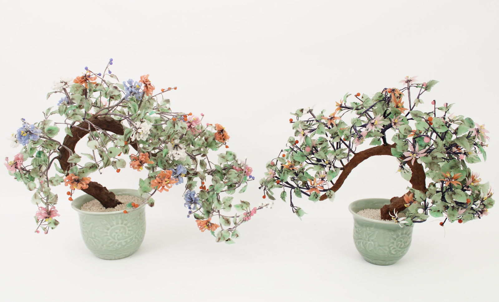 Pair of Chinese hardstone flower trees (1 of 4)
