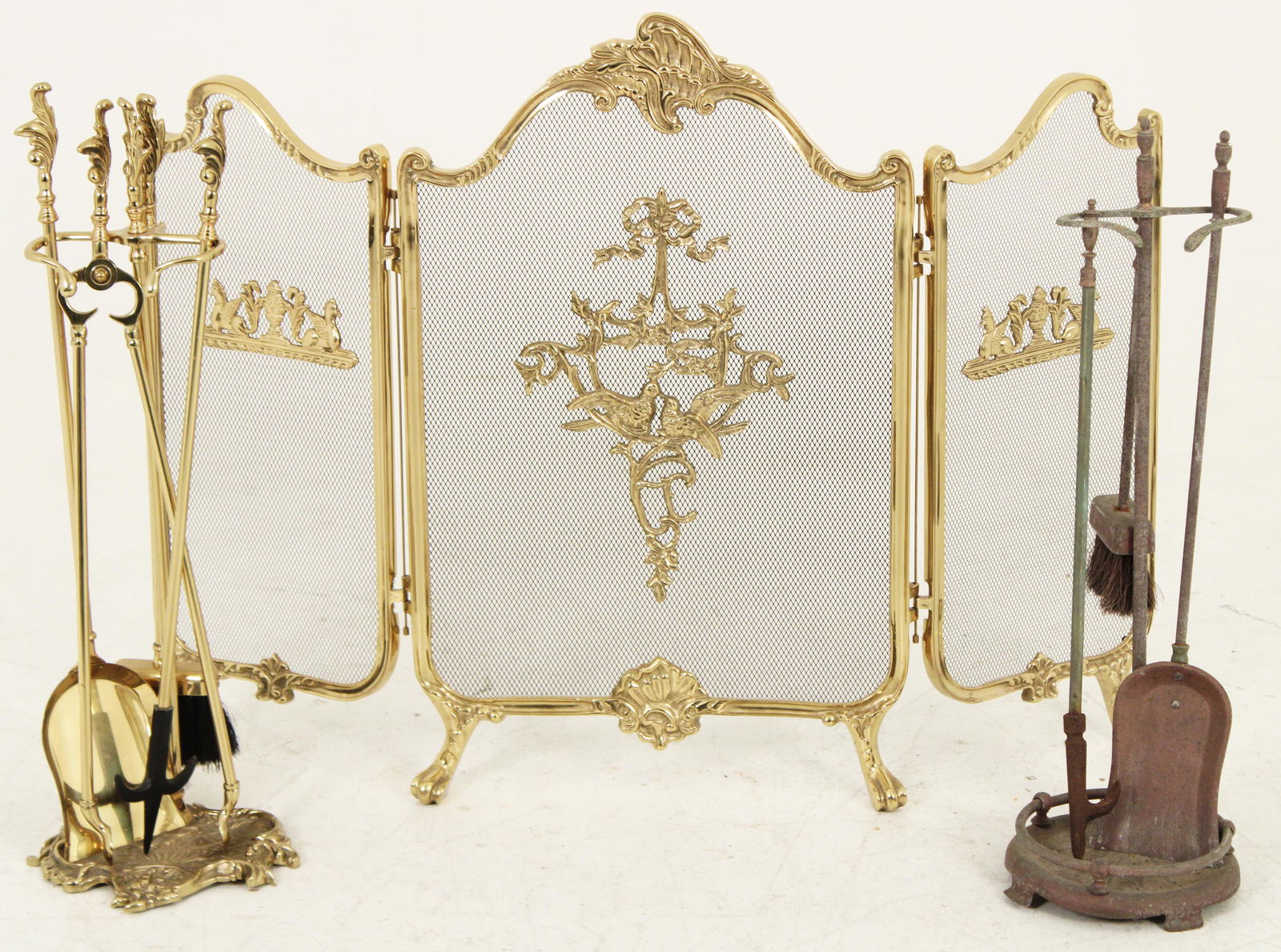 French gilt firescreen and fire tools (1 of 4)
