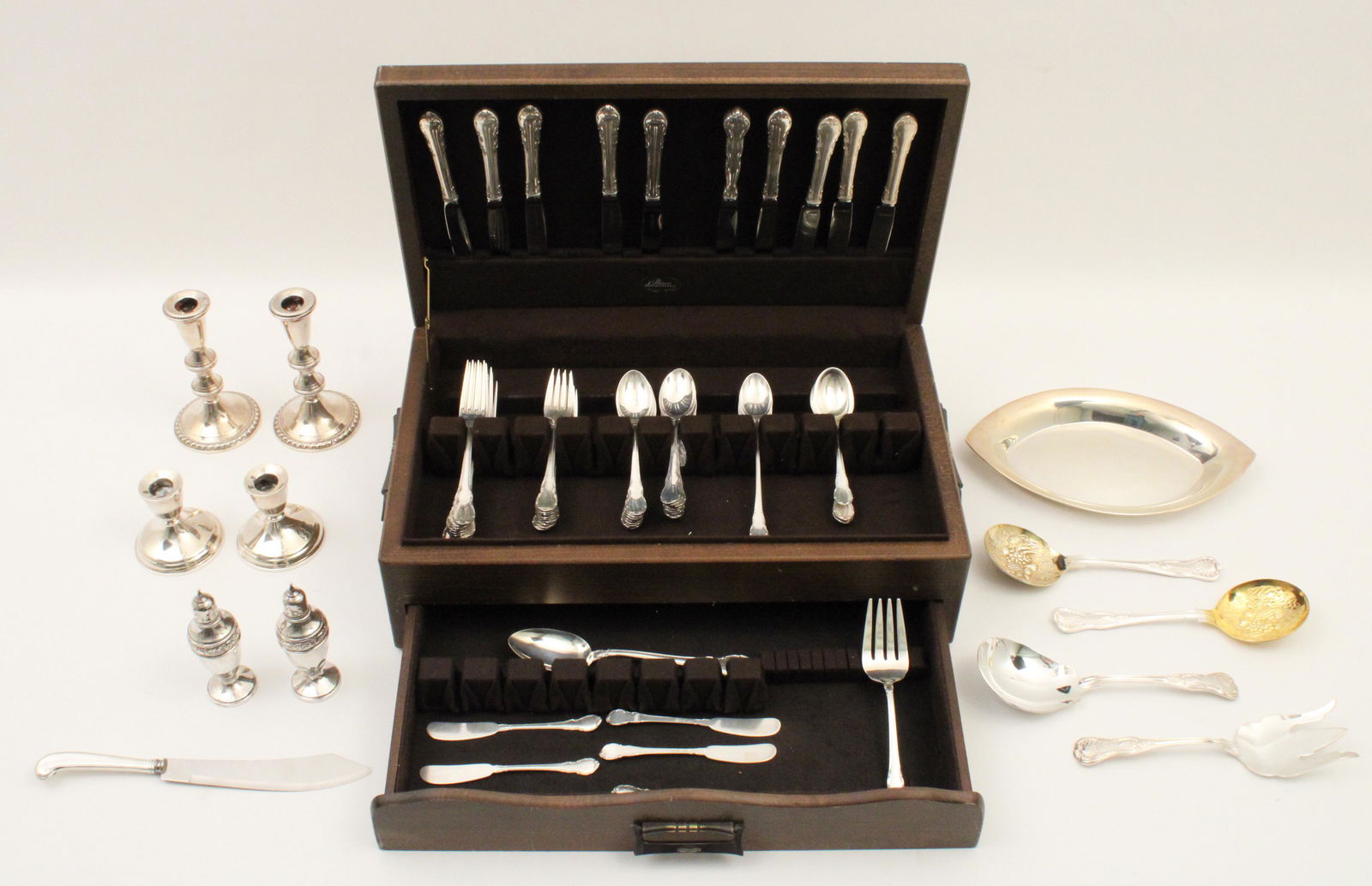 76 pc. lot of sterling & silver plate; 69 t.o.w. (1 of 3)