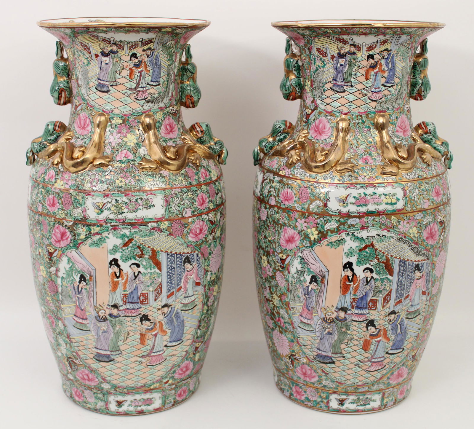 Pair of Chinese famille rose style vases (1 of 5)