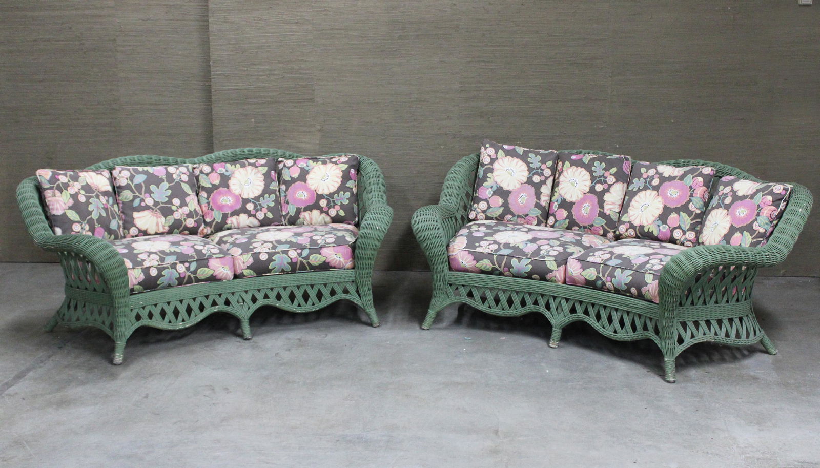 Pair of painted wicker patio sofas (1 of 2)