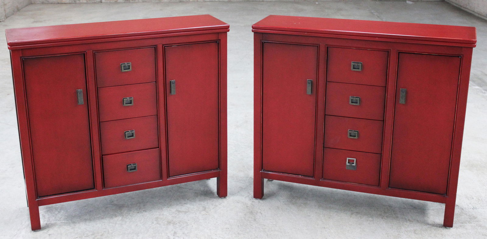 Pair of modern red lacquer buffet cabinets (1 of 2)