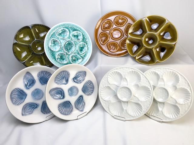 Harlequin set of 8 French porc. oyster plates (1 of 5)