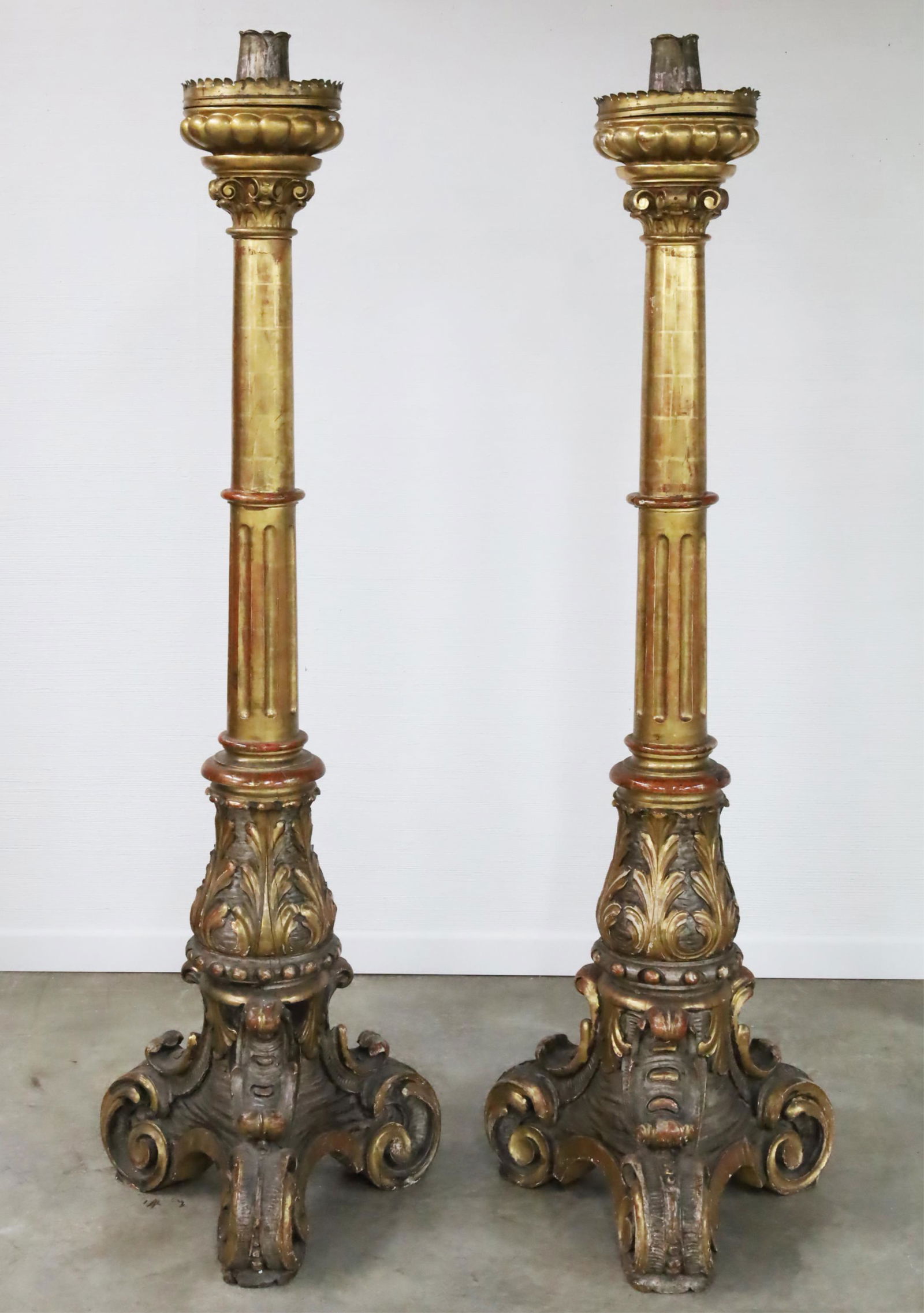 84" Italian Baroque Gilt Wood Torchieres, 19TH C. (1 of 4)