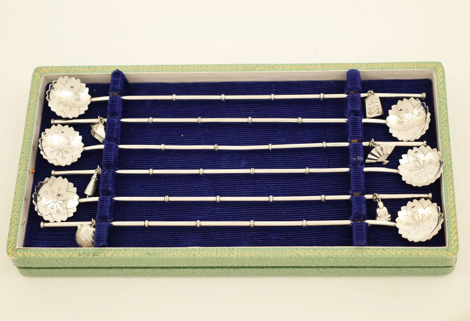 6 Sterling Oriental Bamboo Formed Ice Teaspoons (1 of 3)