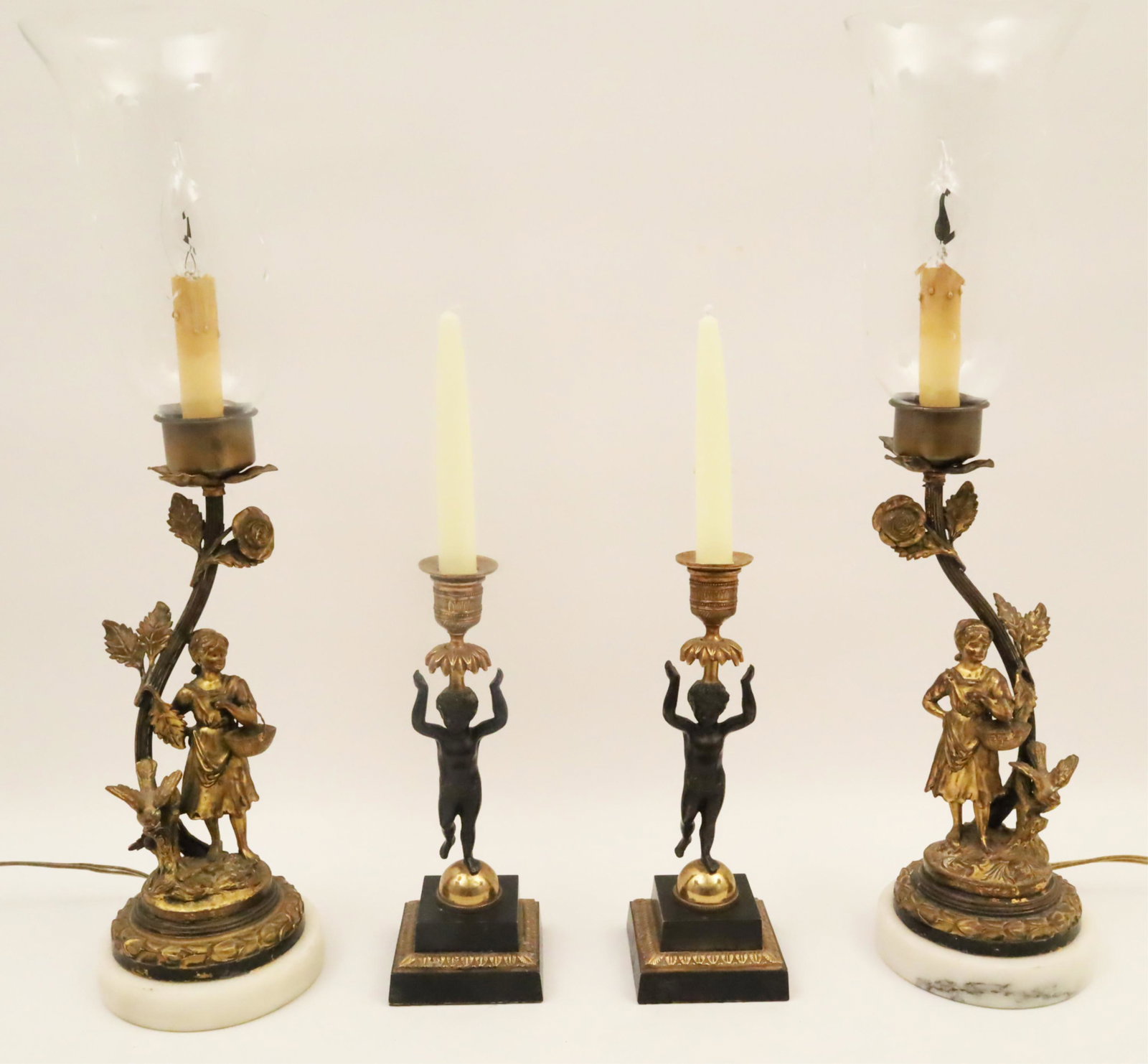 4 Piece Misc. Lot of Figural Bronze Candlesticks (1 of 5)