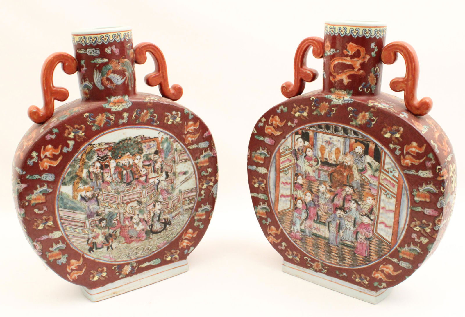 Pr. of Decorative Oriental Red Enameled Vases (1 of 3)