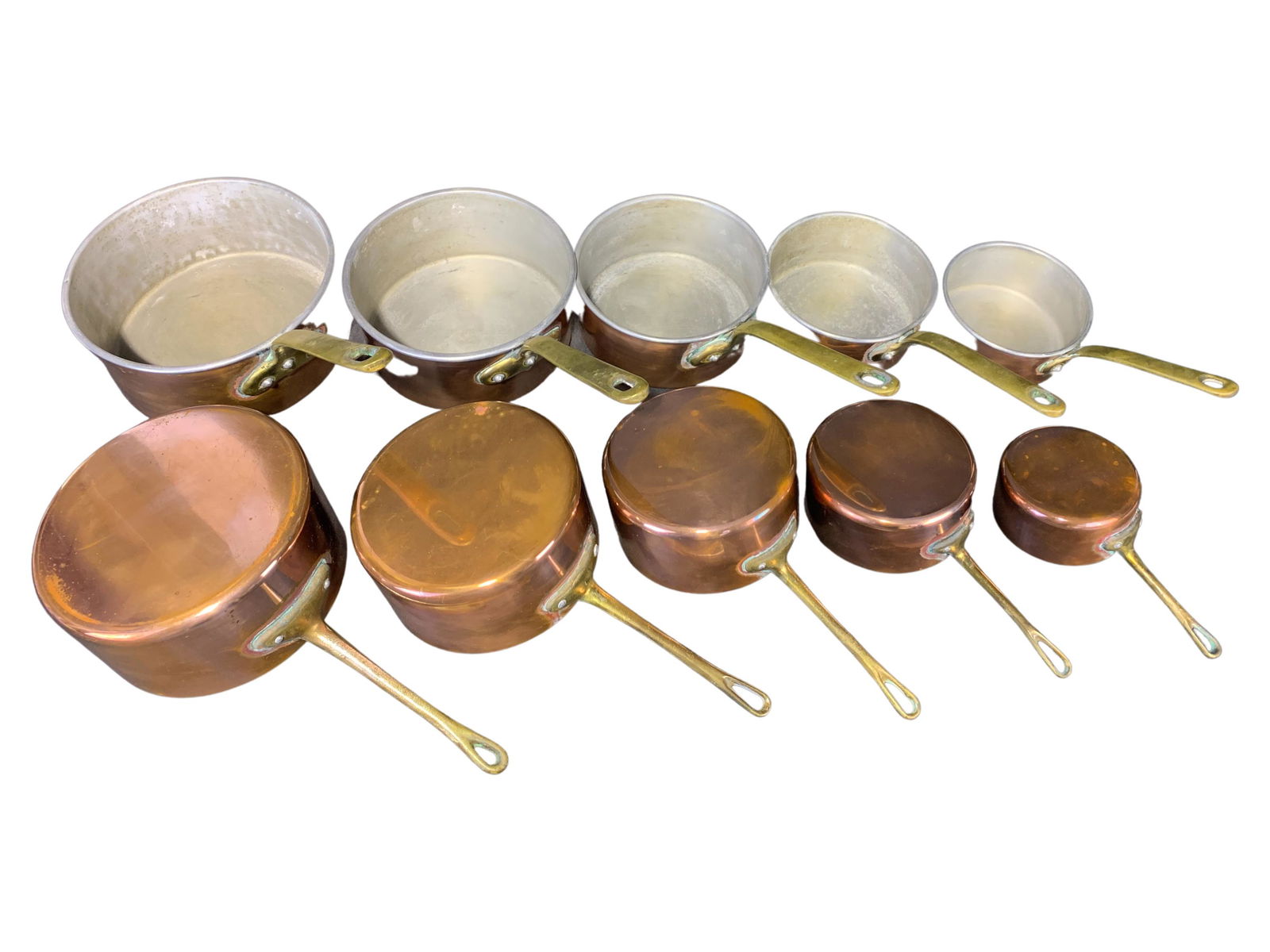 TWO SETS OF 5 FRENCH COPPER PANS (1 of 5)