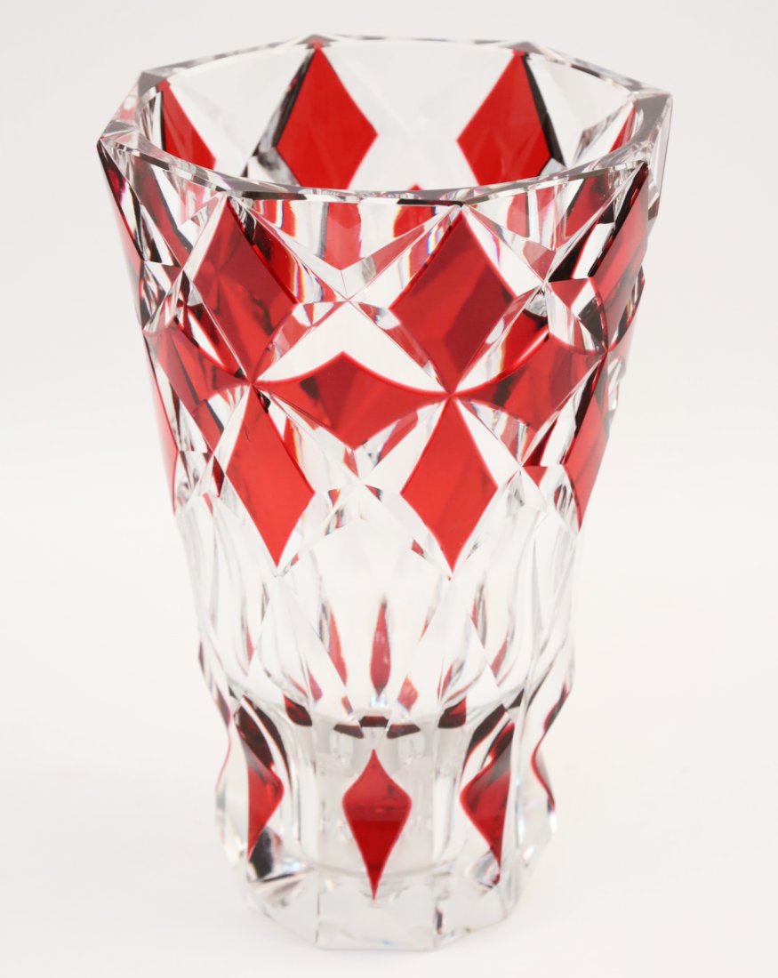 SIGNED RUBY AND CLEAR CUT CRYSTAL VASE (1 of 2)