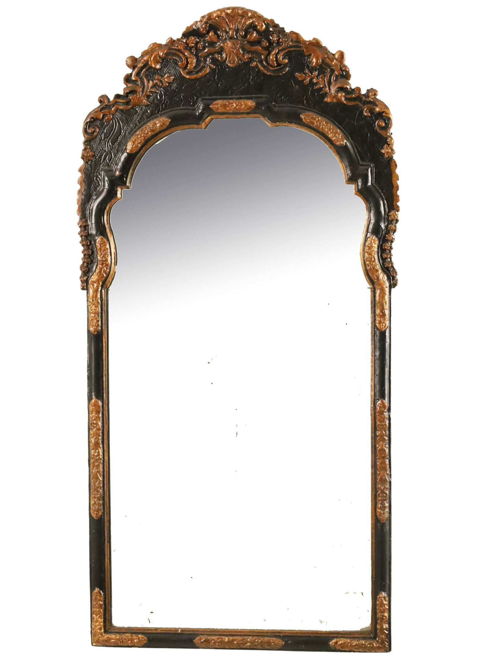 EARLY 18TH C. Q.A. BLACK LACQUERED MIRROR (1 of 3)