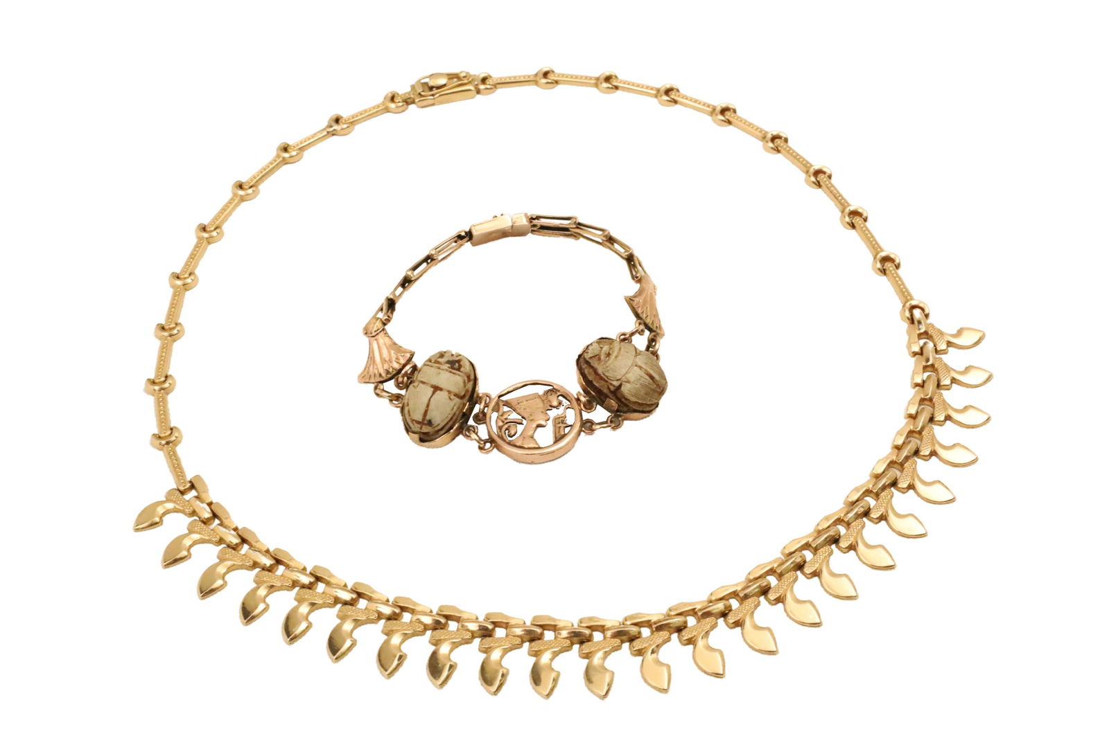 2 PC. LOT OF 18K & 14K EGYPTIAN REVIVAL JEWELRY (1 of 3)