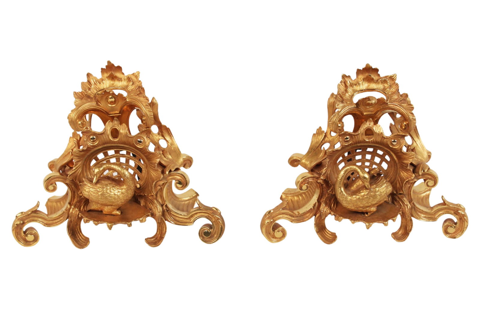 PR. OF 19TH C. DORE BRONZE CHENETS W/ SWANS (1 of 2)