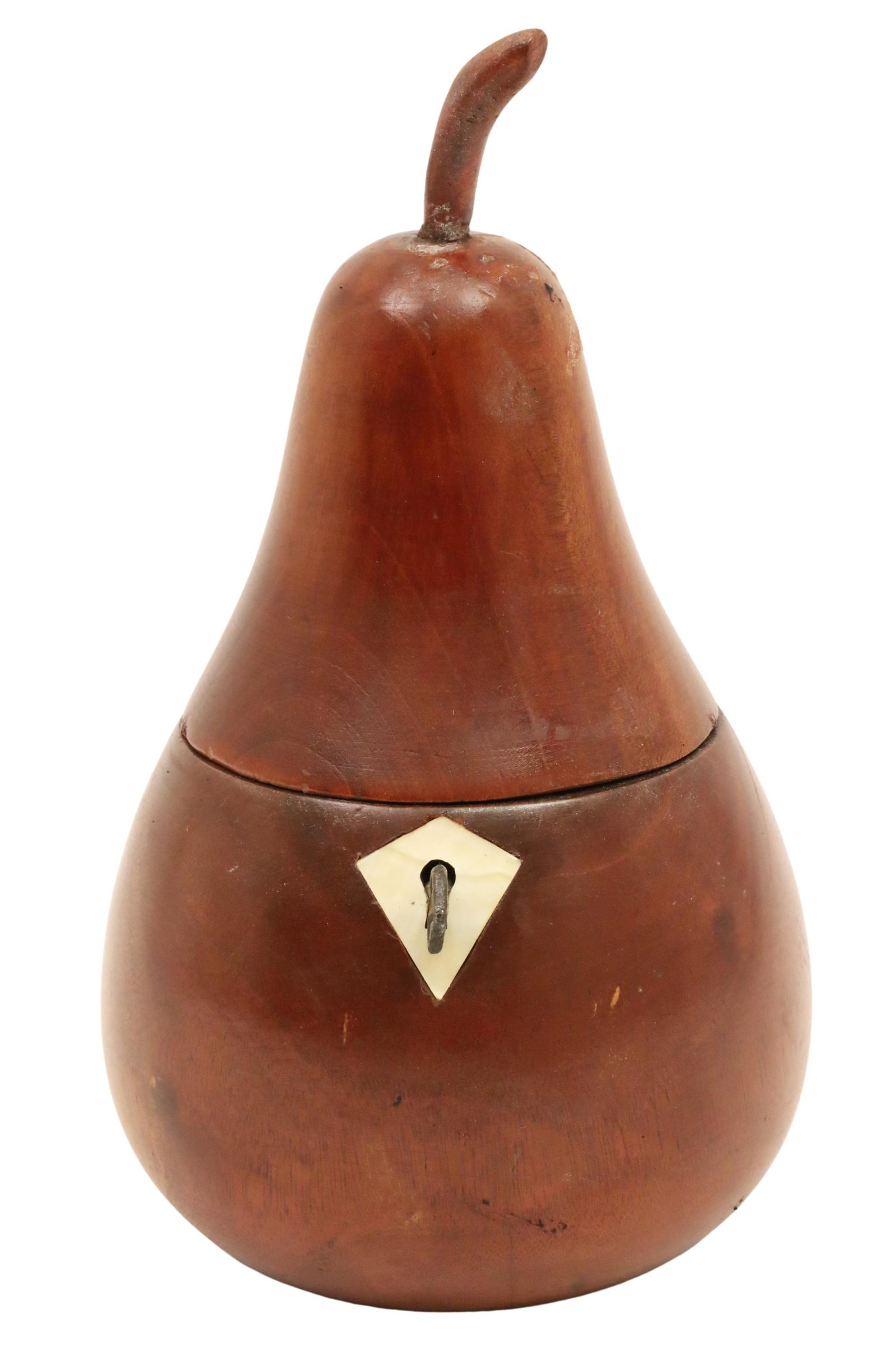 GEORGIAN STYLE FRUITWOOD PEAR FORM TEA CADDY (1 of 3)