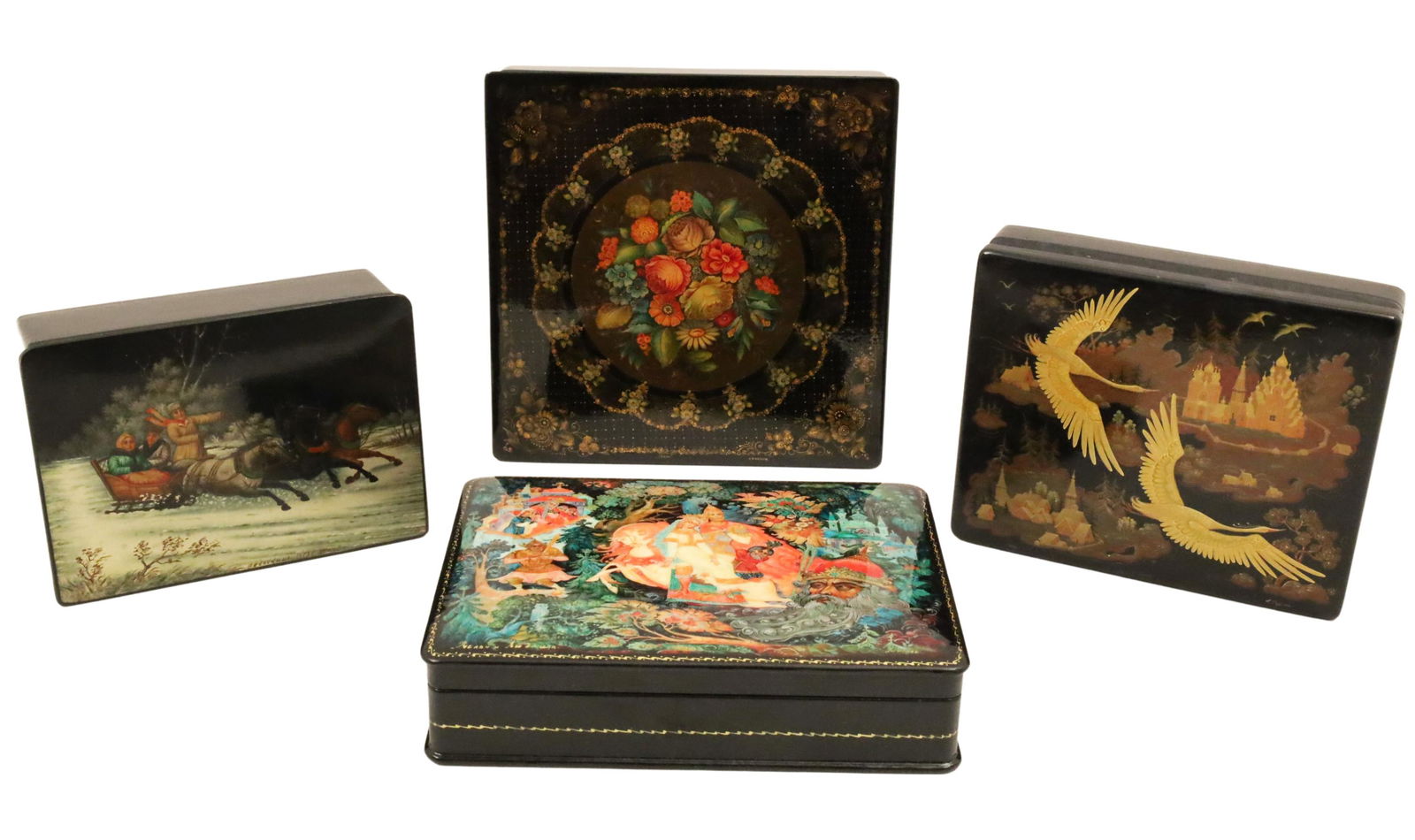 GROUP OF 4 RUSSIAN LACQUER BOXES (1 of 12)