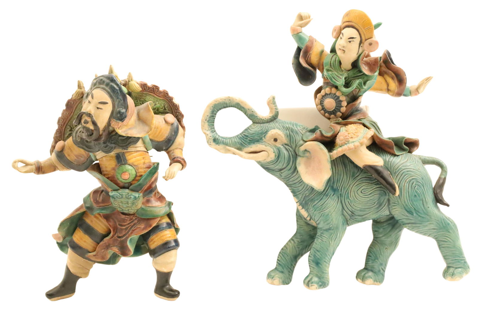 2 ORIENTAL GLAZED TERRACOTTA ROOF TILES (1 of 5)