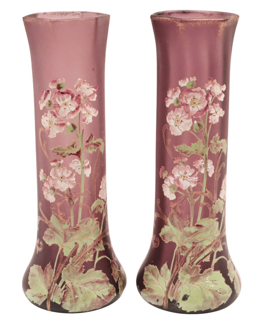 PAIR OF FRENCH NOUVEAU CAMEO ART GLASS VASES (1 of 6)