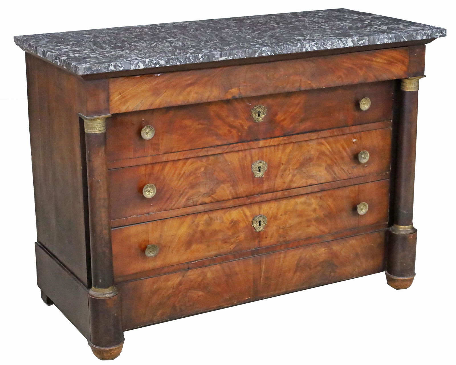 FRENCH EMPIRE MAHOGANY MARBLE TOP COMMODE (1 of 6)