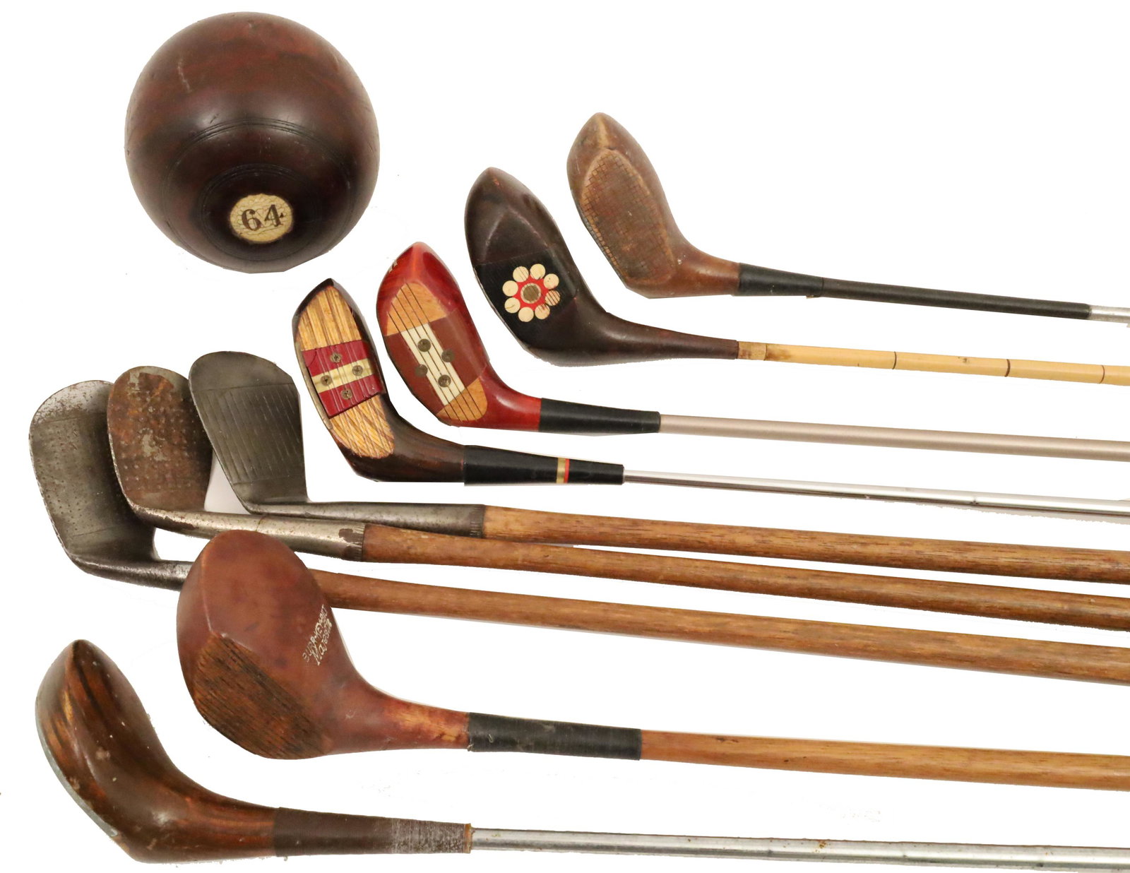 9 ANTIQUE AND VINTAGE GOLF CLUBS WITH LAWN BALL (1 of 8)