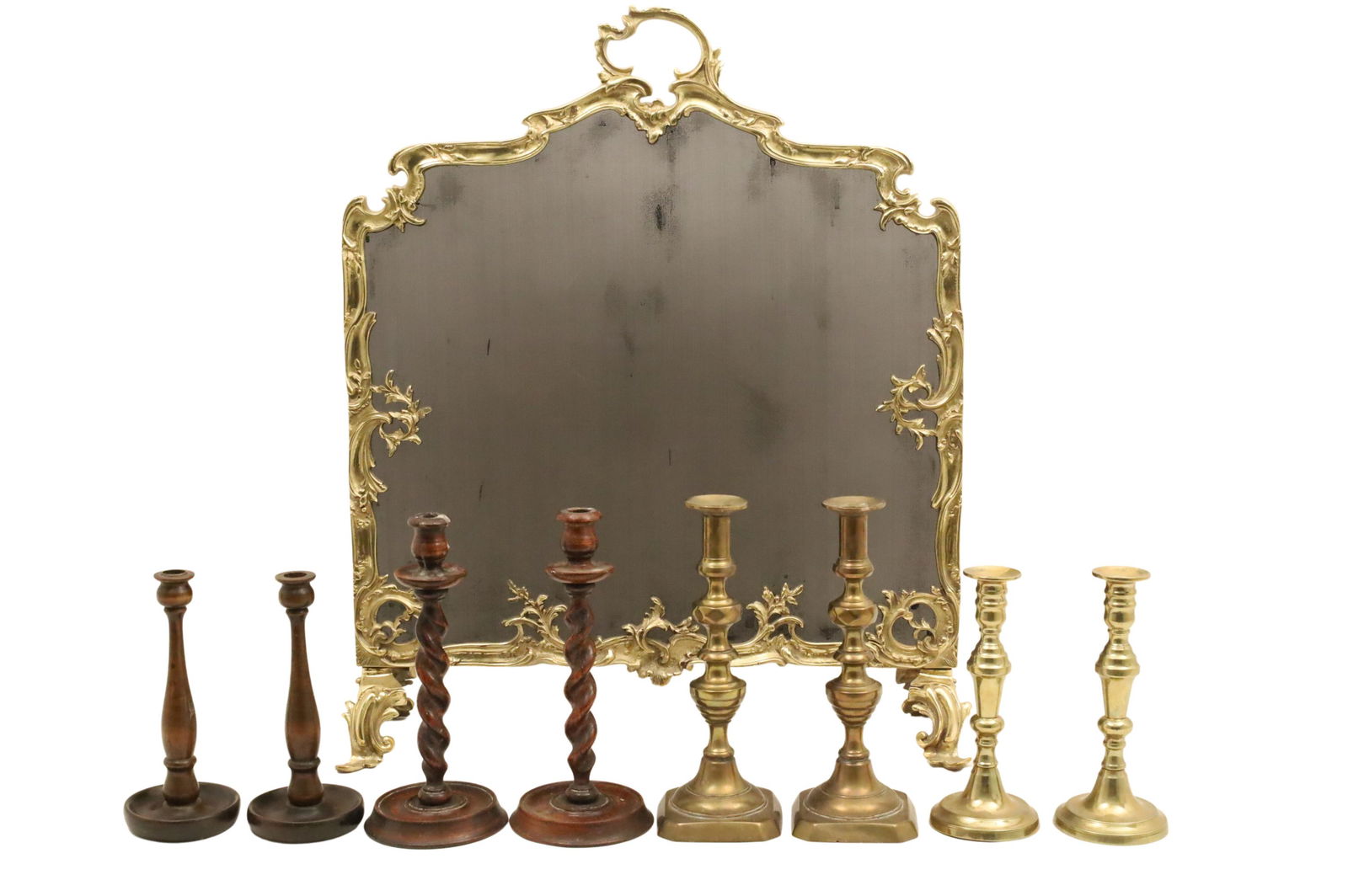 4 PRS OF ENGLISH CANDLESTICKS AND FIRE SCREEN (1 of 9)