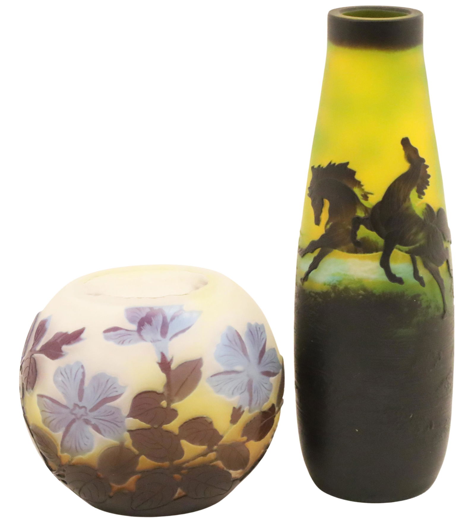 TWO GALLE STUDIO CAMEO ART GLASS VASES (1 of 8)