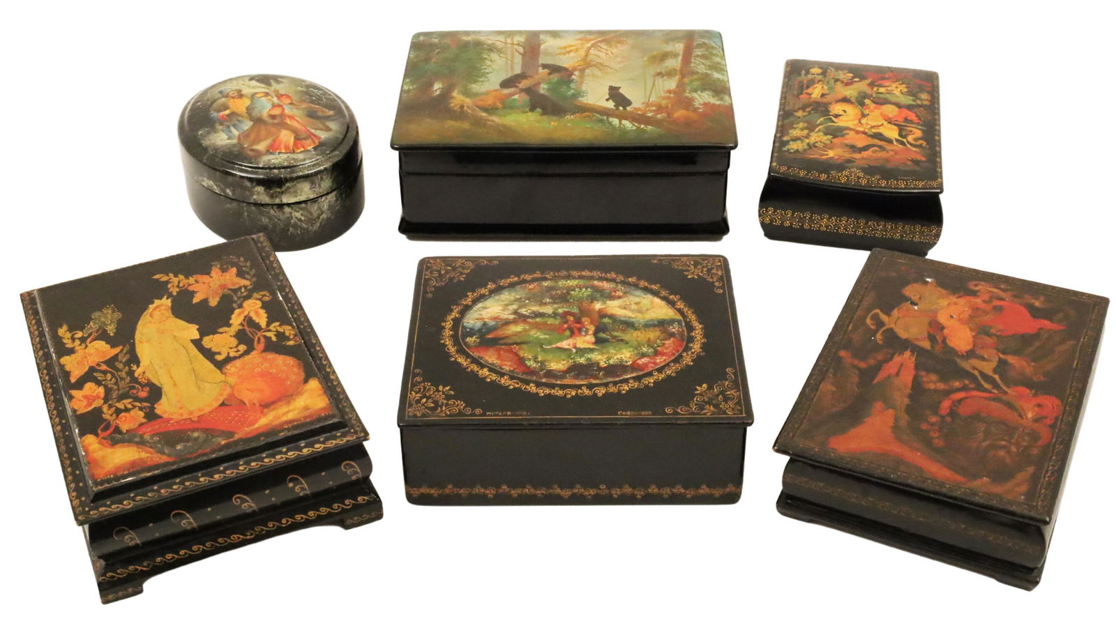 GROUP OF 6 RUSSIAN LACQUER BOXES (1 of 5)