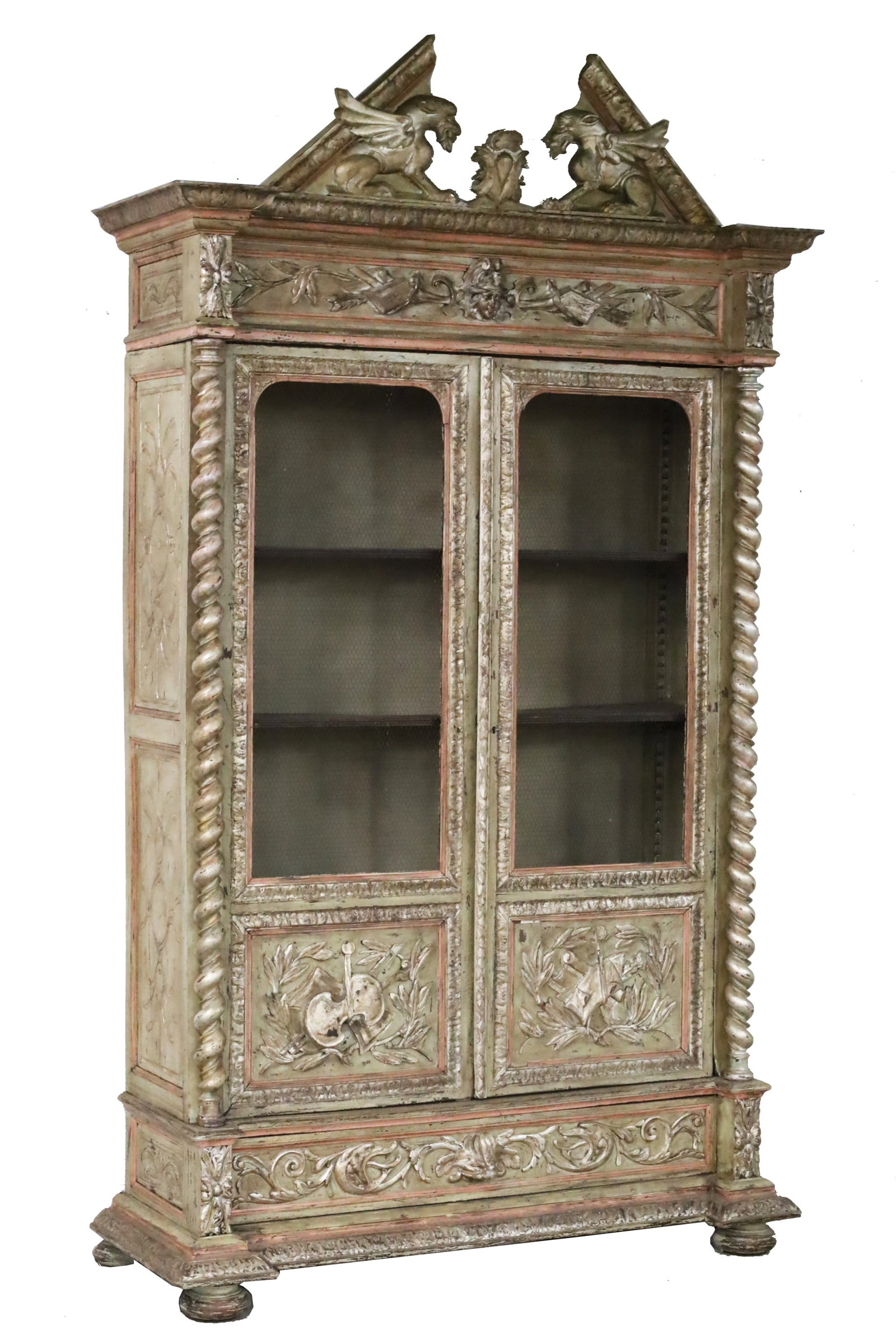 ITALIAN POLYCHROME GILT AND SILVER LEAF CABINET (1 of 3)