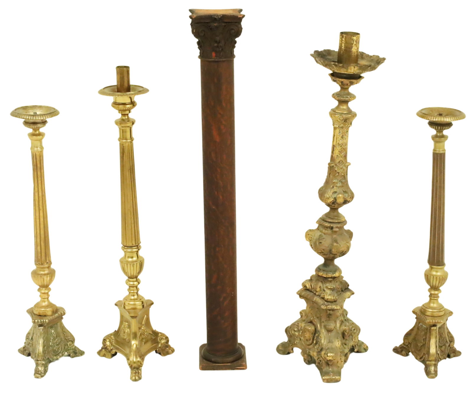 5 PC LOT OF PRICKET CANDELSTICKS AND COLUMN (1 of 6)
