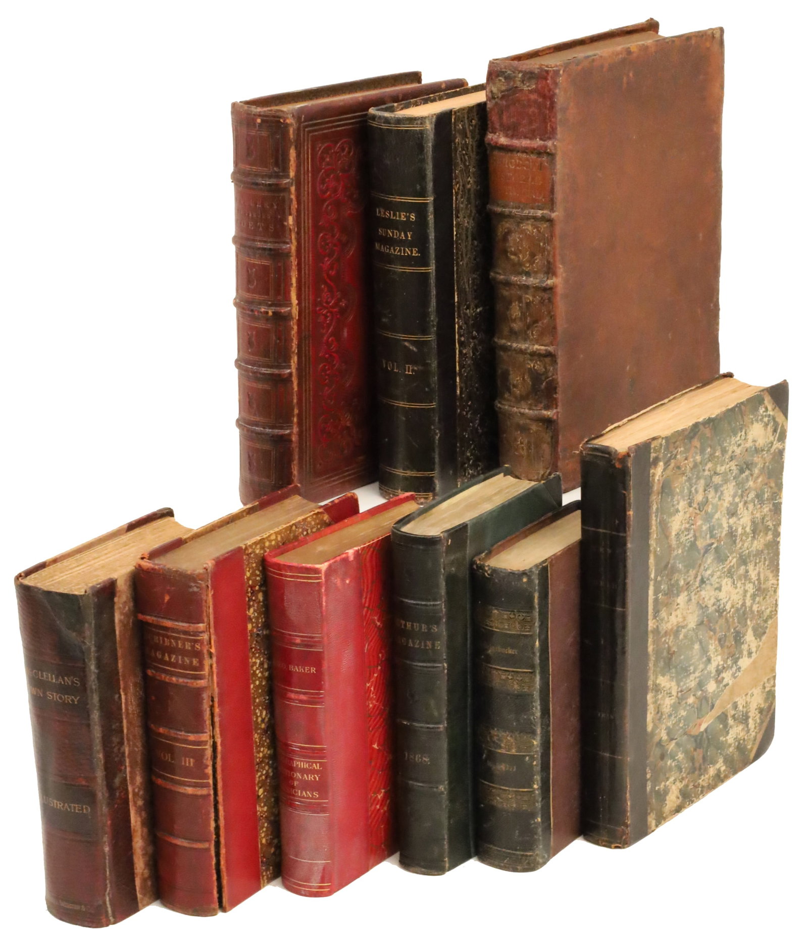 9 FINELY BOUND ANTIQUE LEATHER BOOKS (1 of 7)