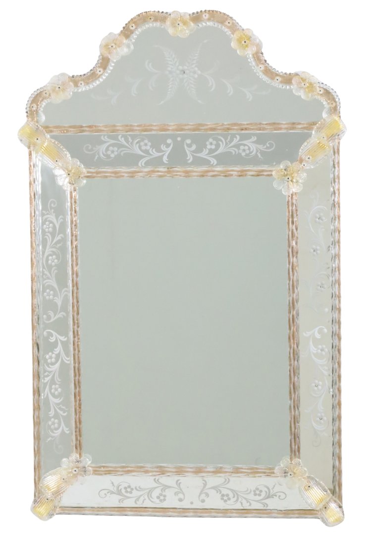 VENETIAN ETCHED AND APPLIED GLASS MIRROR (1 of 3)