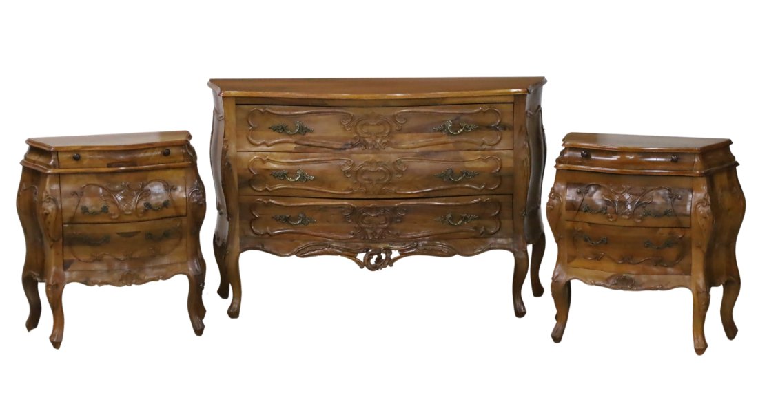 3 PC LOUIS XV STYLE COMMODE AND NIGHTSTANDS (1 of 3)