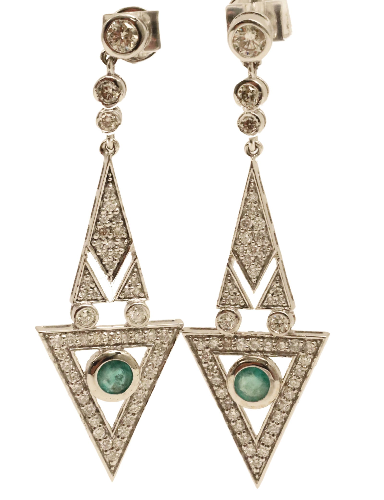 PR. OF 14K ART DECO STYLE EMERALD & DIA. EARRINGS (1 of 2)