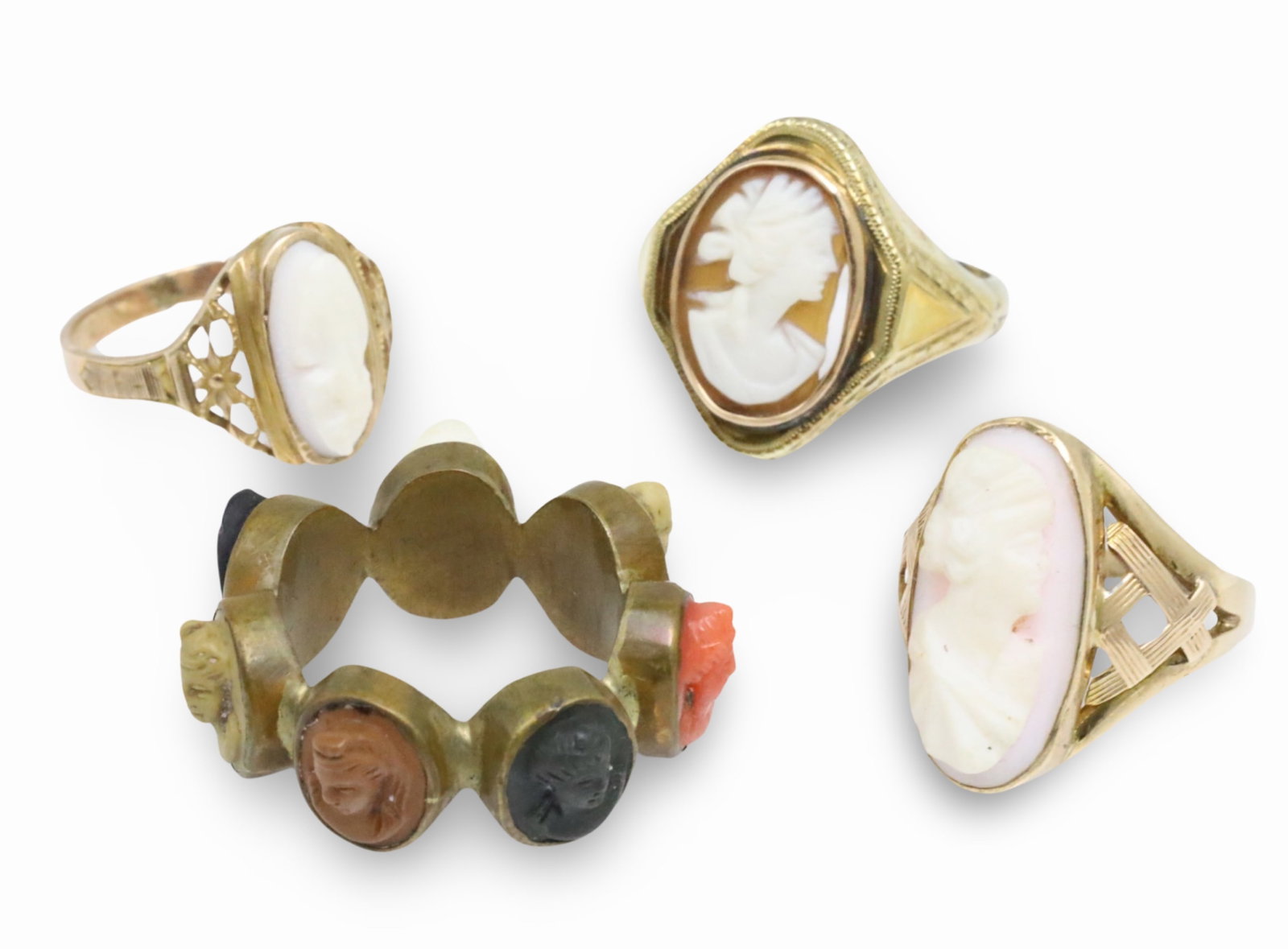 FOUR 10K YELLOW GOLD CAMEO RINGS (1 of 6)