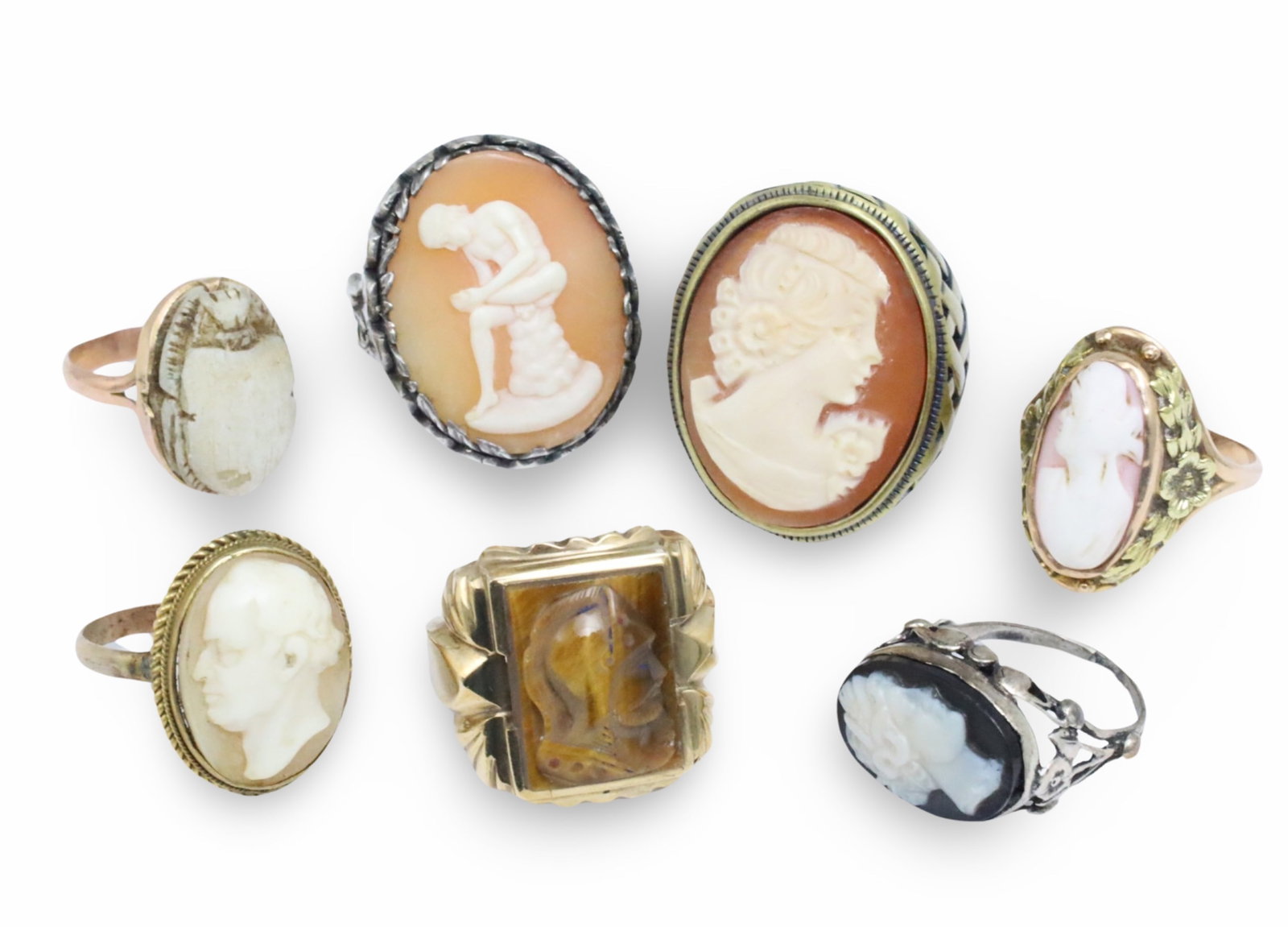 7 ANTIQUE CAMEO RINGS INCL. 14K & 10K (1 of 3)