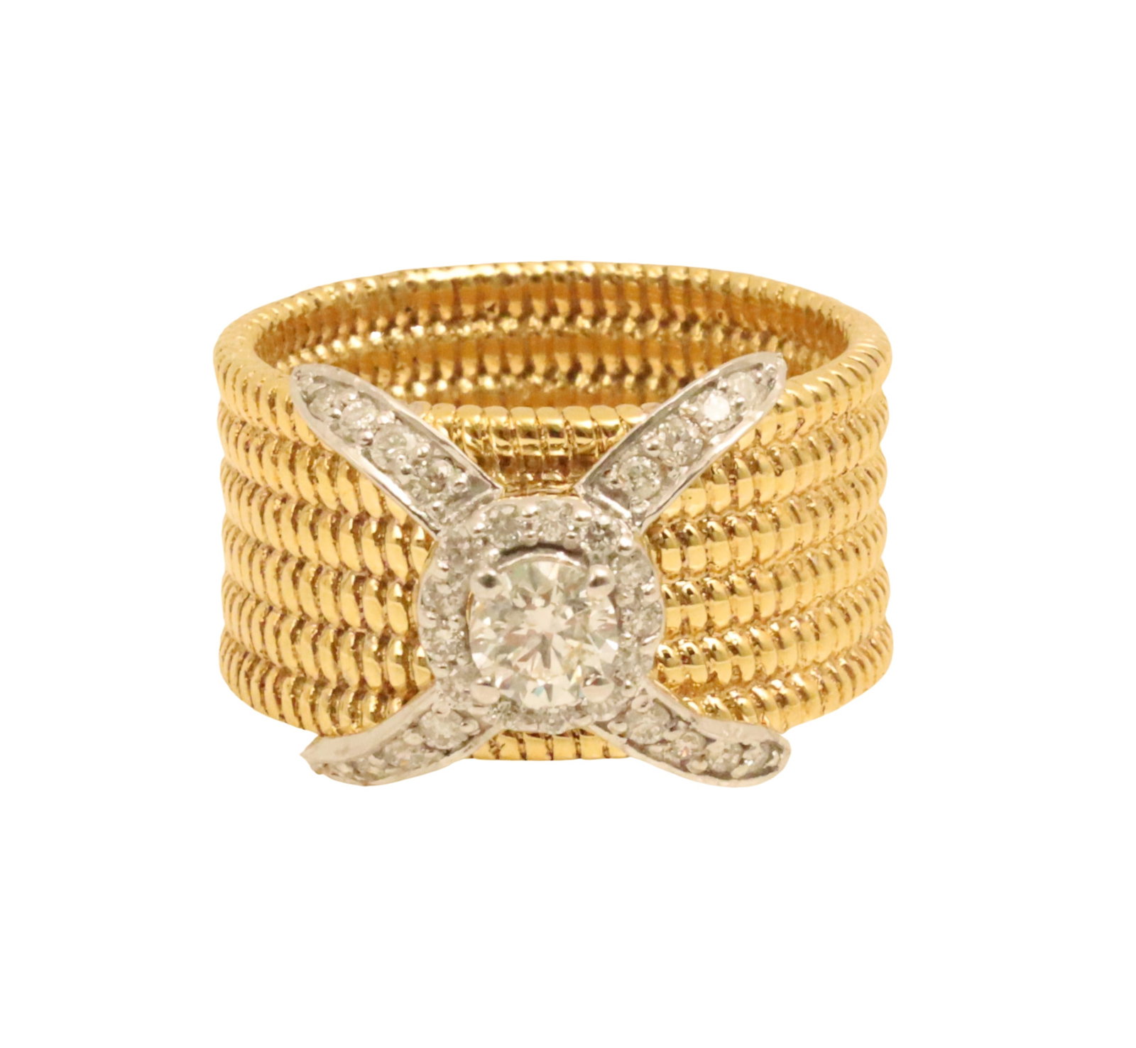 14K ROPE DESIGN YG & DIAMOND RING (1 of 4)