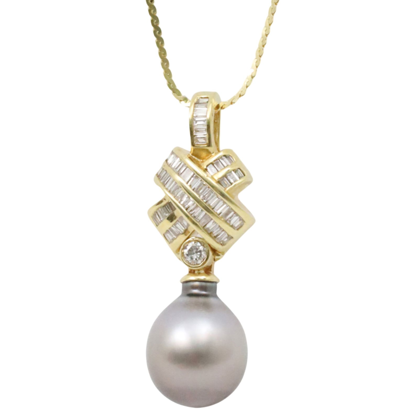 14K YG DIAMOND AND PEARL PENDANT NECKLACE (1 of 3)