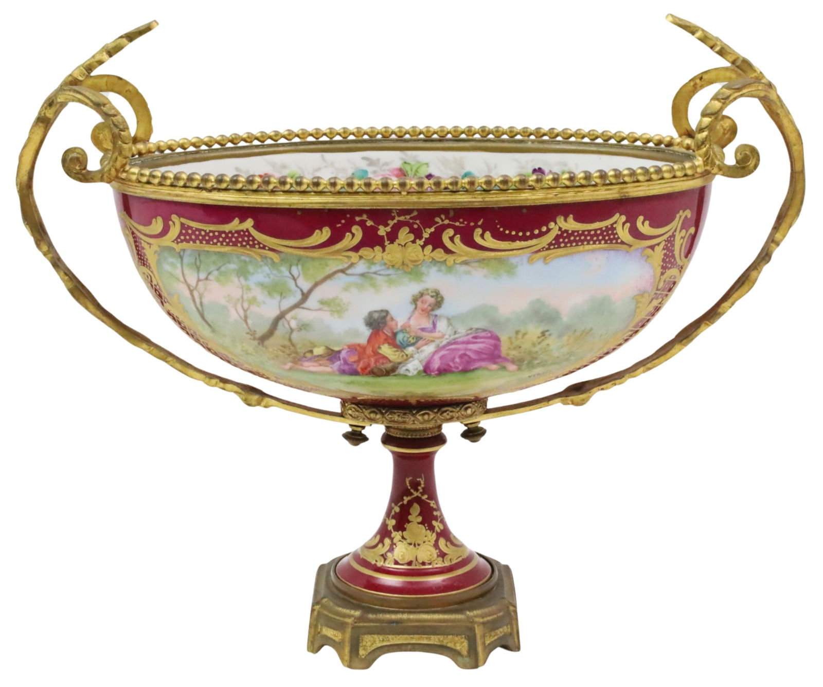 SEVRES STYLE BRZ MTD COMPOTE, HAND PTD VERJOT (1 of 6)