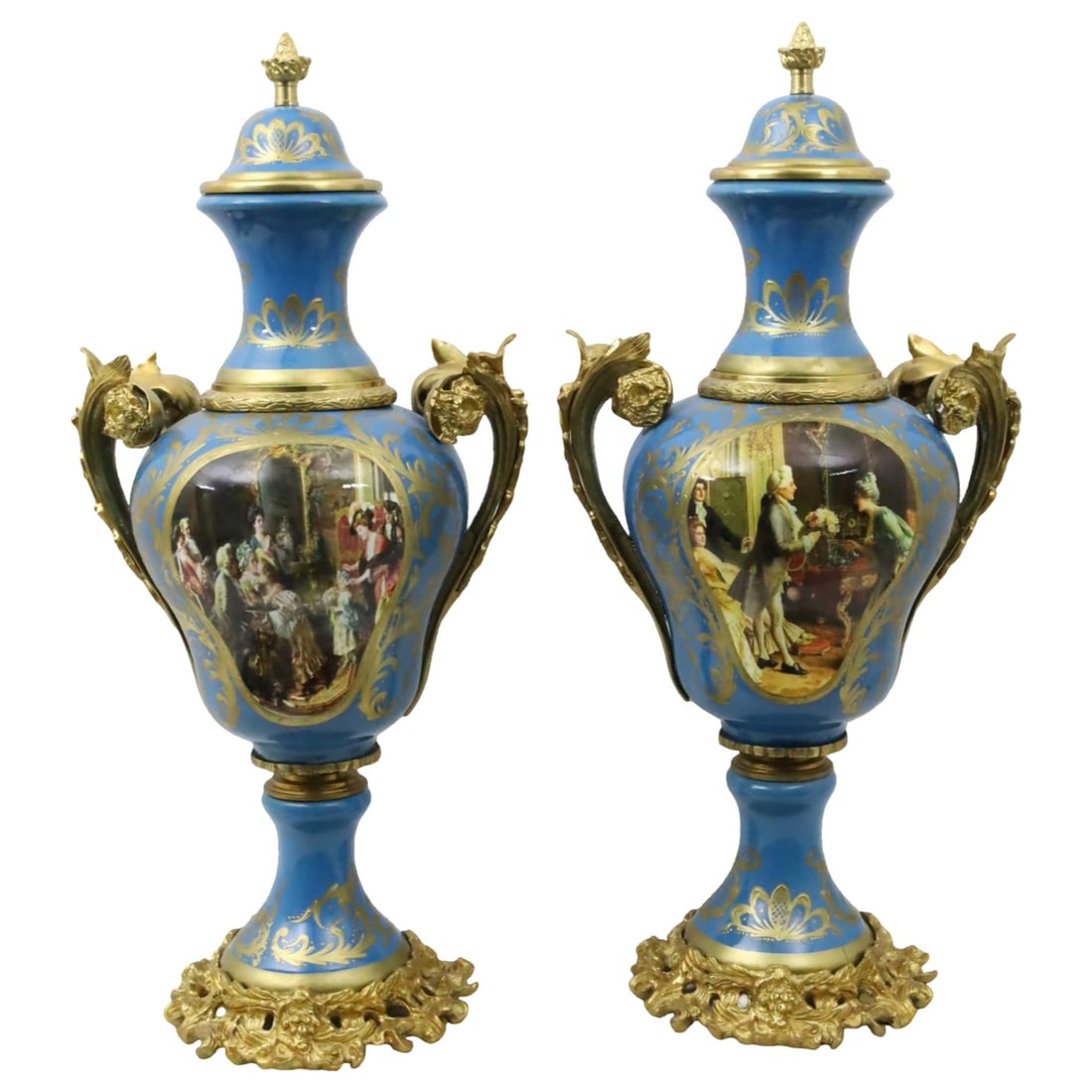 PR. OF  SEVRES STYLE PORCELAIN URNS (1 of 8)