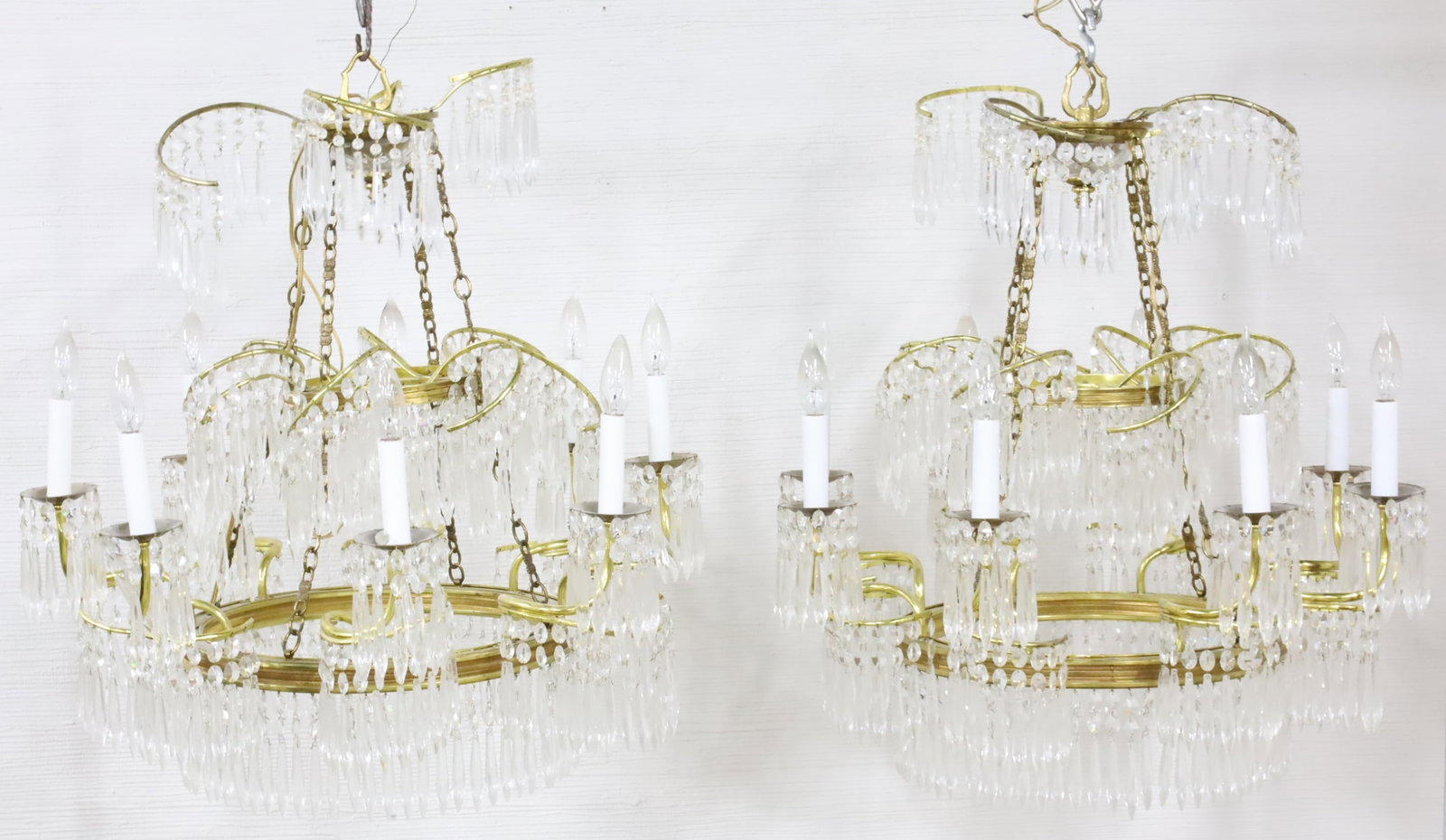 PR OF BALTIC BRASS 3 TIER CHANDELIERS (1 of 1)