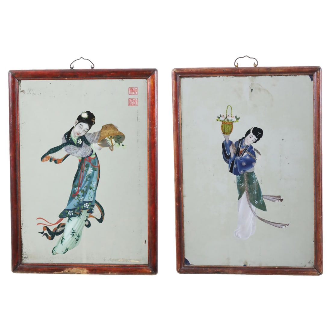 PAIR OF CHINESE REVERSE PAINTINGS ON GLASS (1 of 6)