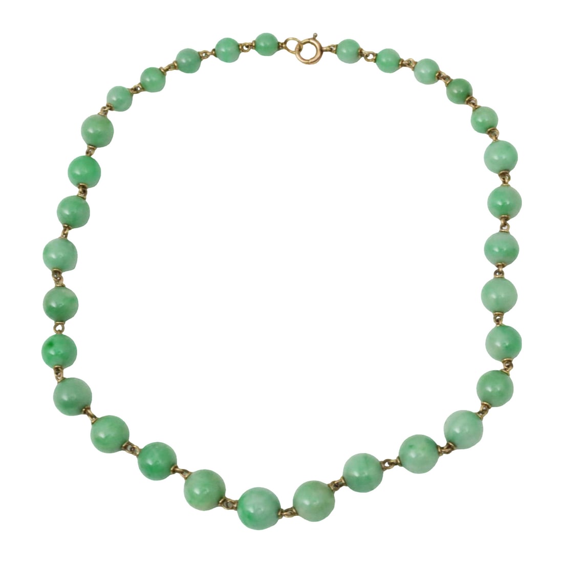 14K YG GRADUATING JADE BEADED NECKLACE (1 of 2)