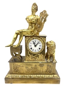 FRENCH GILT BRONZE FIGURAL MANTLE CLOCK