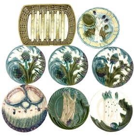 SET OF 8 MAJOLICA ASPARAGUS PLATES